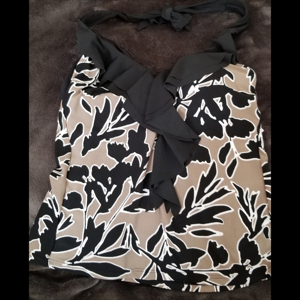Aqua Green black, taupe & white halter tankini